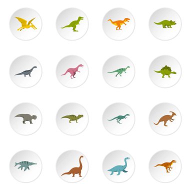 Düz stil dinozor Icons set