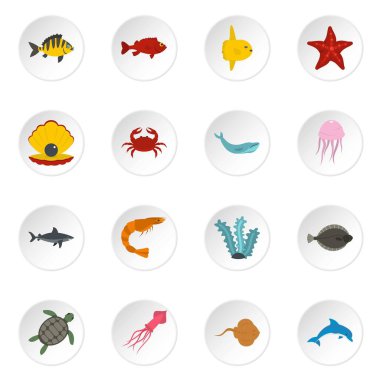 Deniz hayvanları Icons set düz tarzı