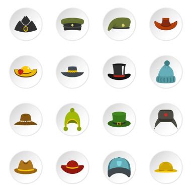Düz stil Headdress şapka Icons set