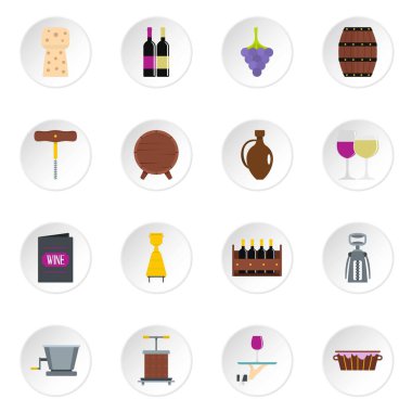 Düz stil şarap Icons set