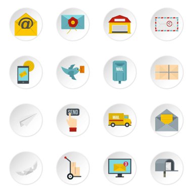 Düz stil Poste hizmet Icons set