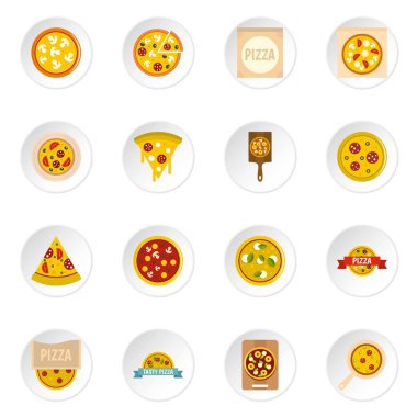 Düz tarzı pizza Icons set