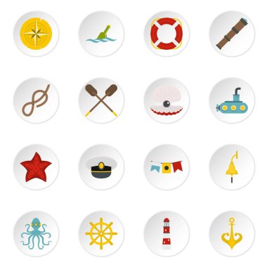 Düz stil deniz Icons set