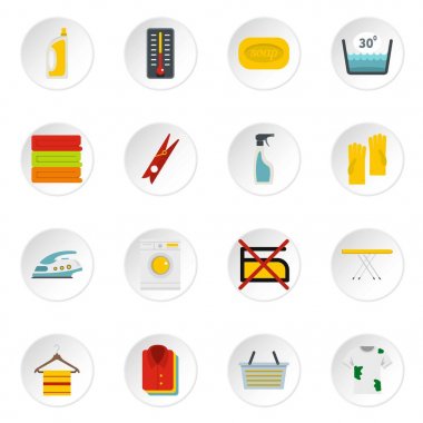 Düz stil Çamaşırhane Icons set