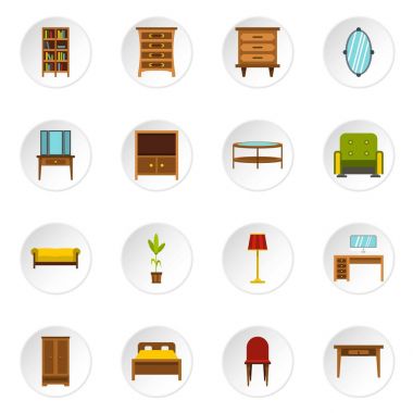 Mobilya Icons set, düz stil