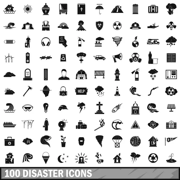 100 afet Icons set, basit tarzı