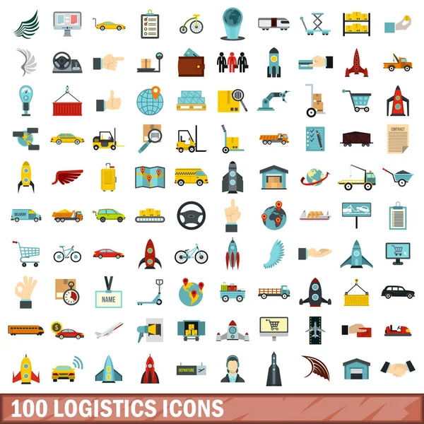 Conjunto de 100 iconos logísticos, estilo plano — Vector de stock