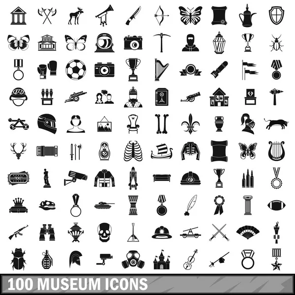 100 Múzeum ikonok beállítása, egyszerű stílus — Stock Vector