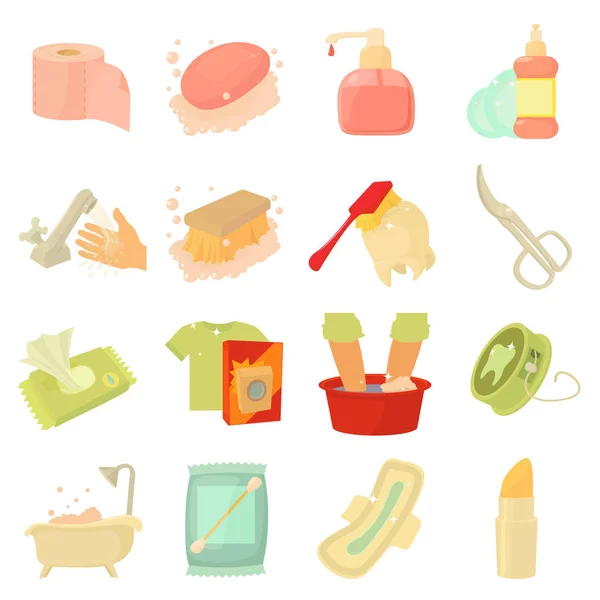 Hygiene cleaning icons set, cartoon style — Stock Vector