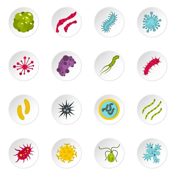 Virus bacteria set flat icons — Stock Vector