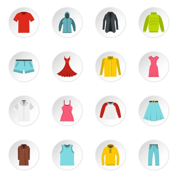 Diferentes conjuntos de ropa iconos planos — Vector de stock