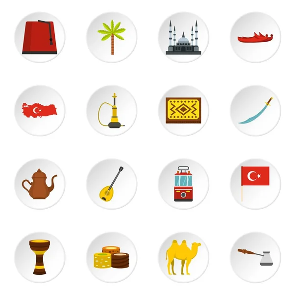 Turchia icone di viaggio impostato in stile piatto — Vettoriale Stock