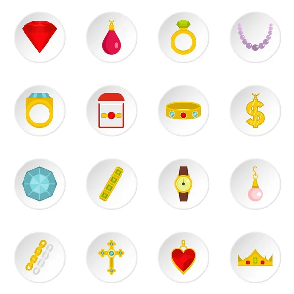 Zestaw ikon elementów biżuterii w stylu płaski — Wektor stockowy