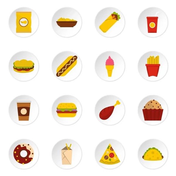 Iconos de comida rápida establecidos en estilo plano — Vector de stock