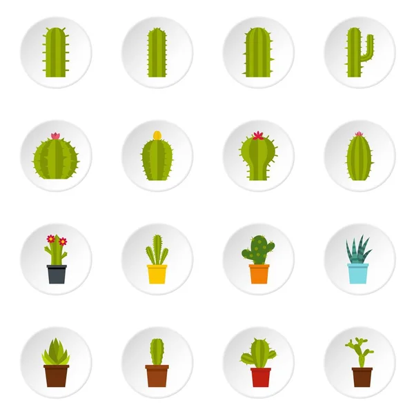 Diferentes iconos de cactus establecidos en estilo plano — Vector de stock