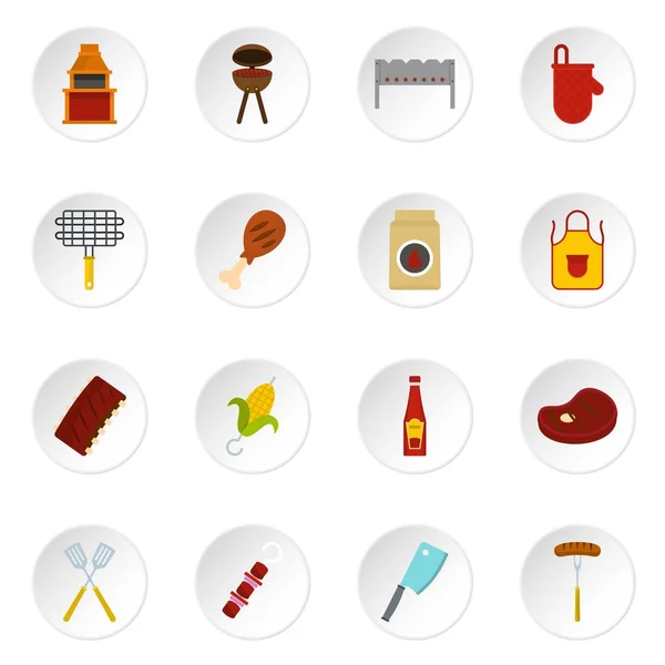 BBQ-voedsel pictogrammen instellen in vlakke stijl — Stockvector