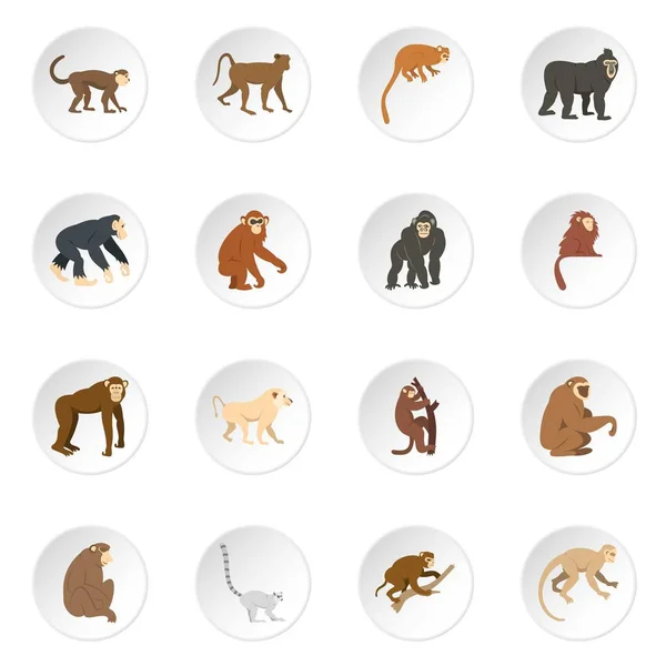 Opičí typy ikony nastavit v plochý — Stockový vektor