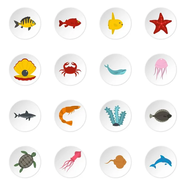 Iconos de animales marinos en estilo plano — Archivo Imágenes Vectoriales