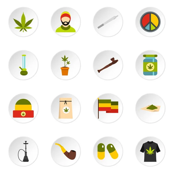 Rastafarian icons set, flat style — Stock Vector