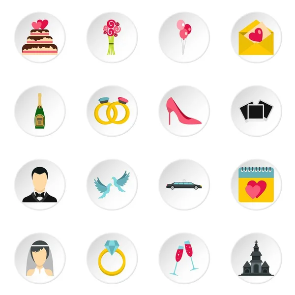 Wedding icons set, flat style — Stock Vector