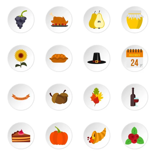 Thanksgiving icons set, flat style — Stock Vector