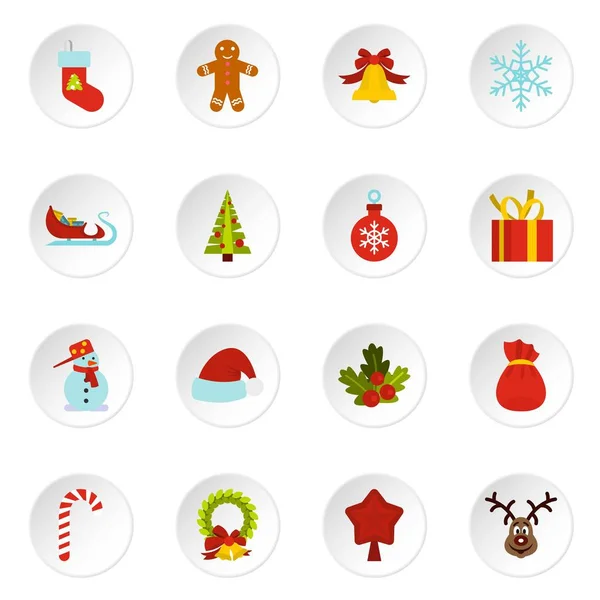 Kerst iconen instellen, vlakke stijl — Stockvector