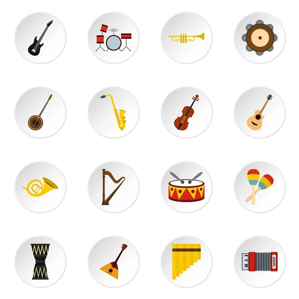 Conjunto de ícones de instrumentos musicais, estilo plano — Vetor de Stock