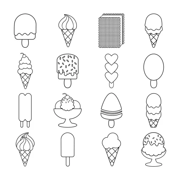 Icônes de crème glacée ensemble doux, style contour — Image vectorielle