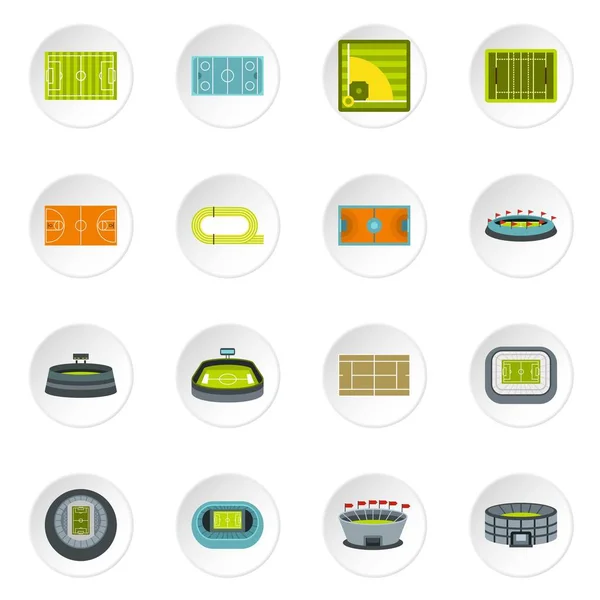 Sport stadium icons set, flat style — Stock Vector