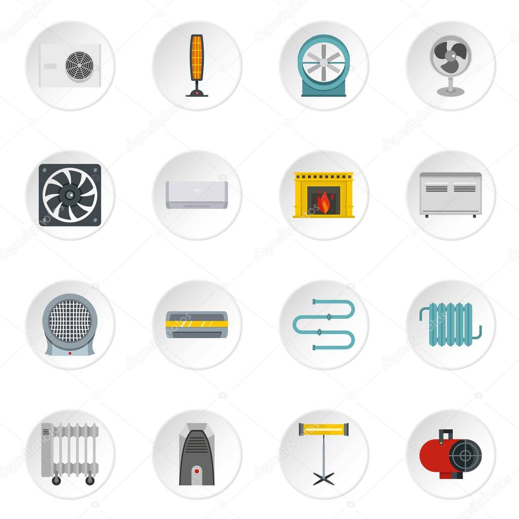 Heating cooling air icons set in flat style