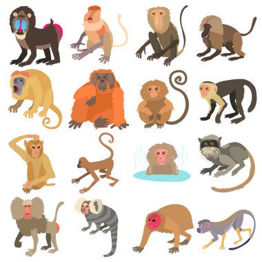 Maymun türleri Icons set, karikatür tarzı