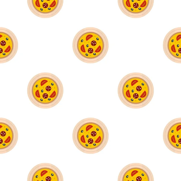 Pizza z kiełbasą, pomidory i oliwki wzór — Wektor stockowy