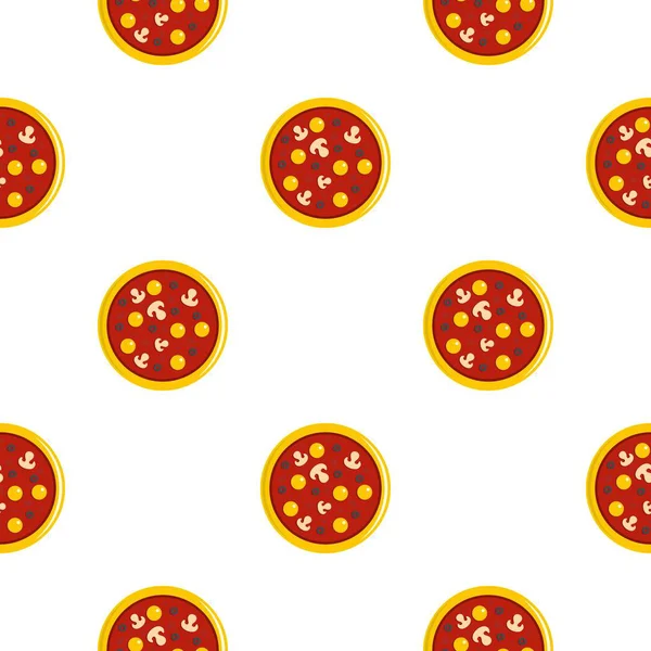 Pizza com gema de ovo, azeitonas, cogumelos, padrão de tomate —  Vetores de Stock