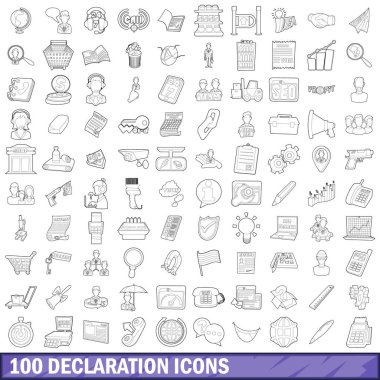 100 bildirimi Icons set, anahat stili