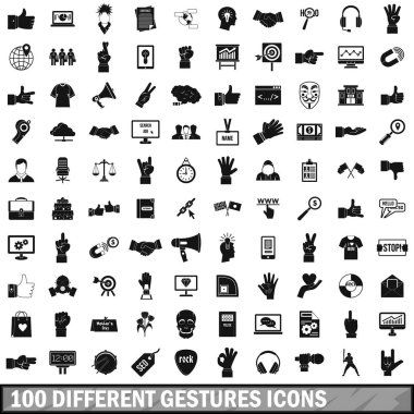 100 farklı hareketleri Icons set, basit tarzı