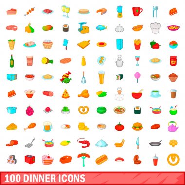 100 yemek simgeler ayarla, tarzı çizgi film