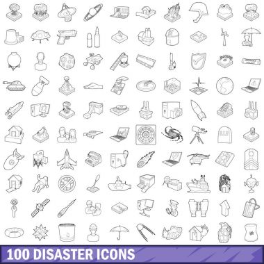 100 afet Icons set, anahat stili
