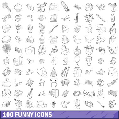 100 komik Icons set, anahat stili