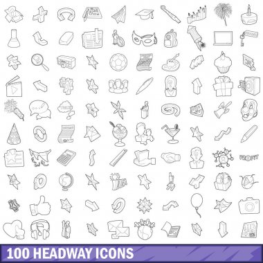 100 ilerleme Icons set, anahat stili