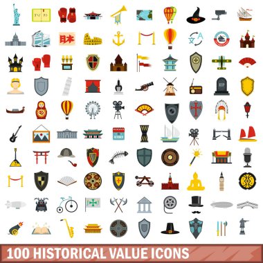 100 tarihsel değeri simgeler kümesi, stil düz