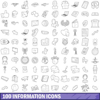 100 bilgi Icons set, anahat stili