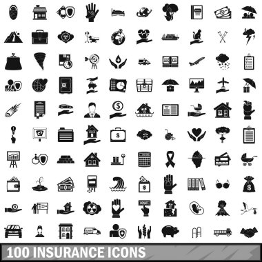 100 sigorta Icons set, basit tarzı