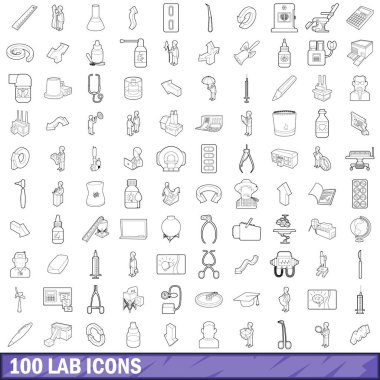 100 laboratuvar Icons set, anahat stili