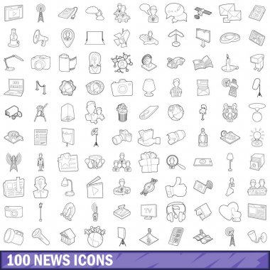 100 haber Icons set, anahat stili