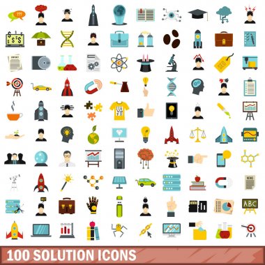 100 çözüm simgeler kümesi, stil düz
