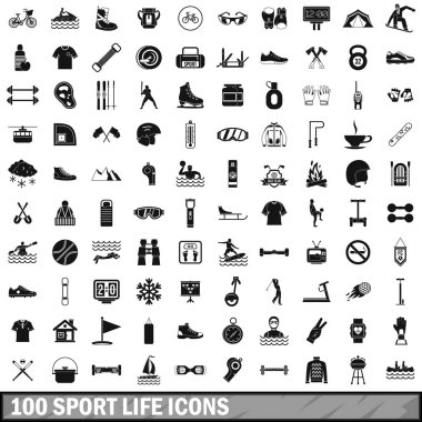 100 spor yaşam Icons set, basit tarzı