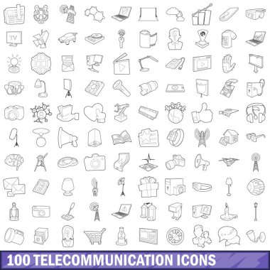 100 telekomünikasyon Icons set, anahat stili