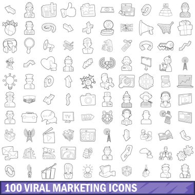 100 viral pazarlama Icons set, anahat stili