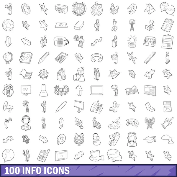 Conjunto de iconos de 100 info, estilo de esquema — Vector de stock