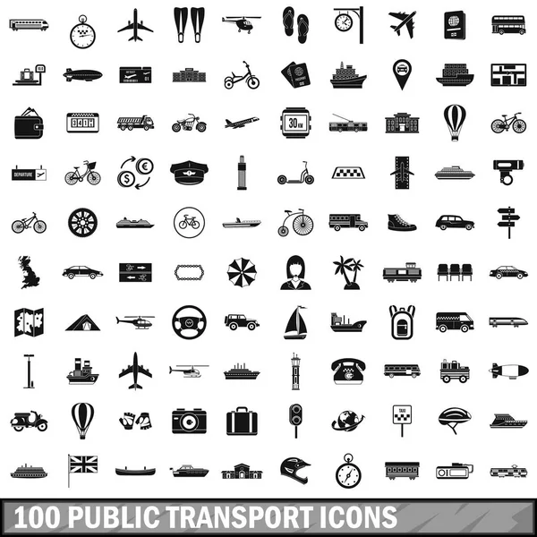 100 public transport icons set, simple style — Stock Vector